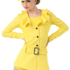Yellow biketard and jacket with ruffle collar, belt and hat
