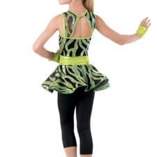 Neon green and black skirted cropped catsuit