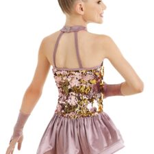 Lilac and gold sequin leotard with half skirt
