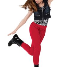 Red, black and white zebra print hip hop catsuit and vest