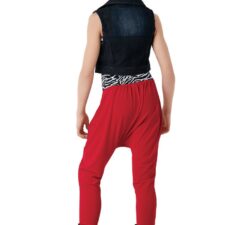 Red, black and white zebra print hip hop catsuit and vest