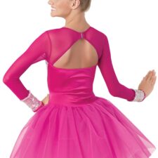 Hot Pink sparkle leotard with tutu skirt and mesh sleeves