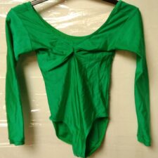 Green lycra long sleeve leotard with rouched front