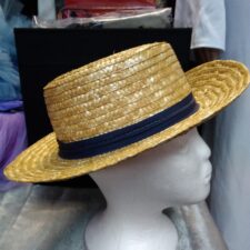 Straw hat with navy band