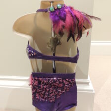 Purple and black sequin biketatd with feather detail