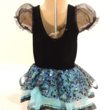 Turquoise and black lace tutu dress with bow belt and puff sleeves