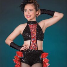Black and red sparkle cut out biketard with bustle