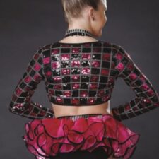 Black and pink sequin jacket, crop top and matching briefs