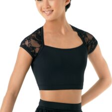 Black crop top with lace and matching skirt
