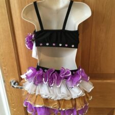 Purple, gold and black sequin crop top and skirt