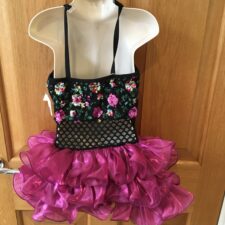 Wine and black floral tutu with open mesh waist detail