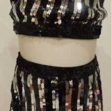 Black and silver striped sequin crop top and shorts