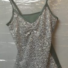 White sparkle dance top with grey lycra backing