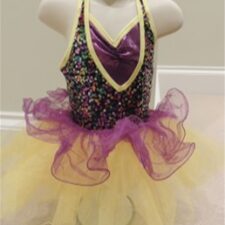 Purple and yellow tutu with v-neck sparkle bodice