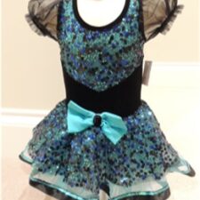 Turquoise and black lace tutu dress with bow belt and puff sleeves