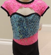 Black and blue sparkle and pink lace biketard