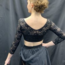 Black lace long sleeve crop top and drape style skirt
