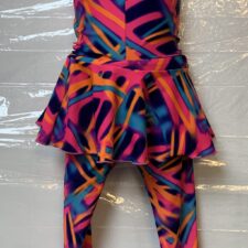 Bright colour print catsuit with matching skirt
