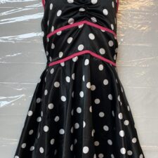 Black and white spotty 50's dress with pink trim