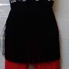 Black, white and red fringed catsuit