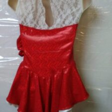 Red metallic and white lace skirted leotard