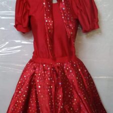 Red leotard with puff sleeves, sparkle tutu skirt and matching neck scarf