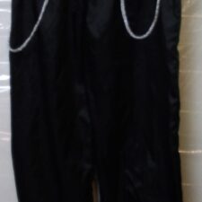 Black satin trousers with silver braces and elasticised ankles