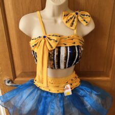 Yellow and blue 2 piece with sequin crop top, tutu skirt and bow detail