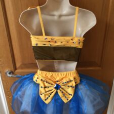 Yellow and blue 2 piece with sequin crop top, tutu skirt and bow detail
