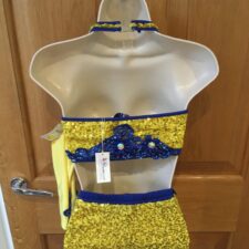 Yellow and blue sequin crop top and shorts