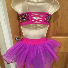 Fuchsia and purple crop top and tutu skirt and multi colour sequins