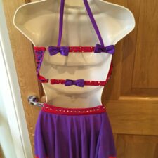 Red and purple sequin crop top and short skirt