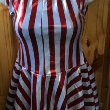 Red and silver metallic stripe skirted leotard
