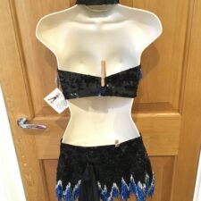 Black and blue sparkle crop top and skirt with flame design