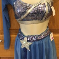 Blue and silver shorts and crop top with one sleeve and star detail