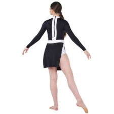 Black and white skirted leotard with long sleeves