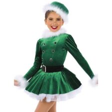 Green velvet skirted leotard with fur trim and separate tutu skirt and hat