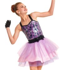 Pink and black floral leotard with attached tutu skirt