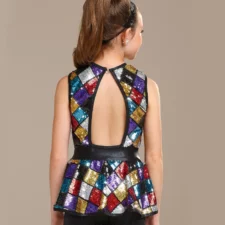 Multi colour square pattern sequin top and black capri leggings