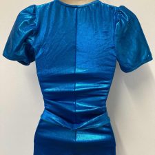 Metallic blue belted biketard with aqua insert