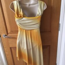 Yellow and gold skirted leotard with drape