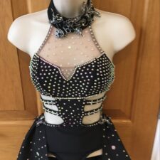 Heavily stoned black leotard with bustle and mesh halter neck