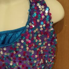 Turquoise and purple metallic skirted biketard with tutu skirt and sequin over top