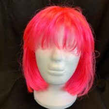 Neon pink straight wig with fringe