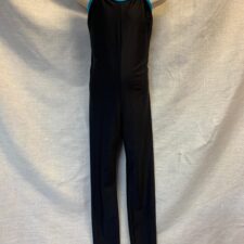 Black lycra catsuit with turquoise trim