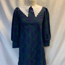 Green and blue tartan dress with white collar