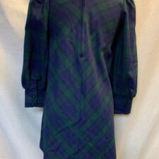 Green and blue tartan dress with white collar