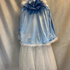 Pale blue velvet hooded cape over white sparkle skirted leotard with matching purse