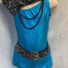Turquoise metallic and black sparkle leotard with shorts