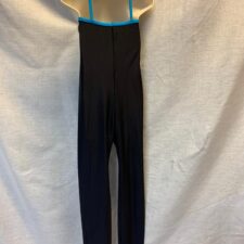 Black lycra catsuit with turquoise trim